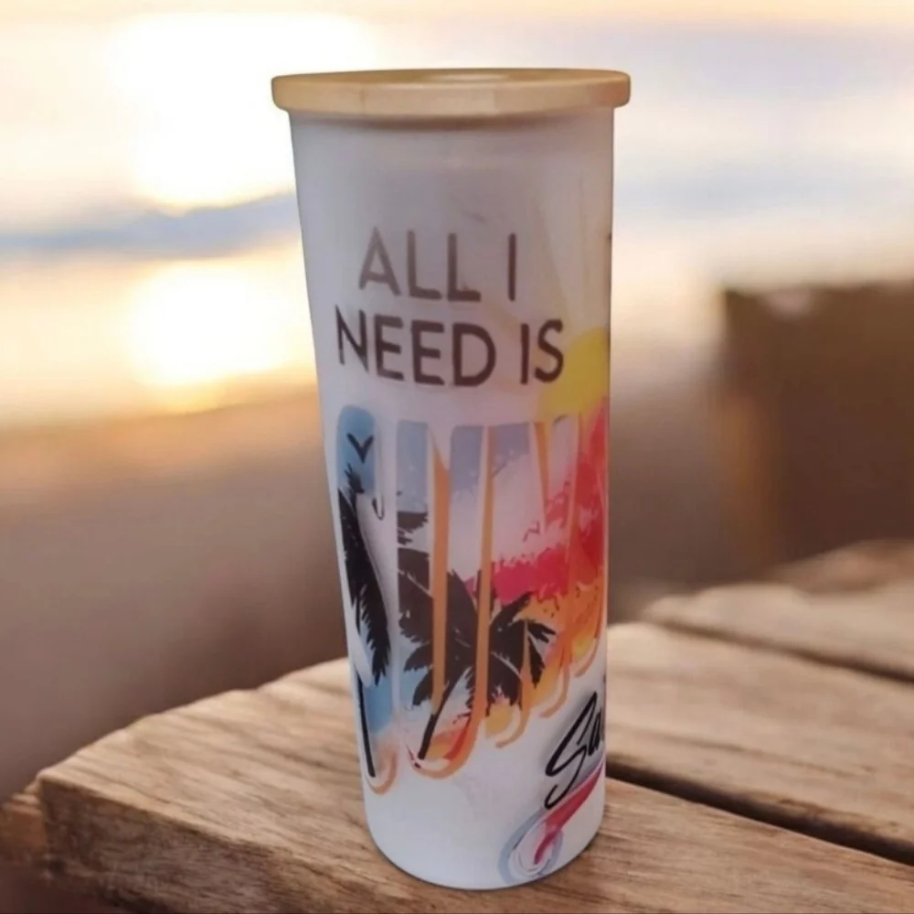 All I Need is Sunshine and saltwater 20oz Frosted Glass Tumbler